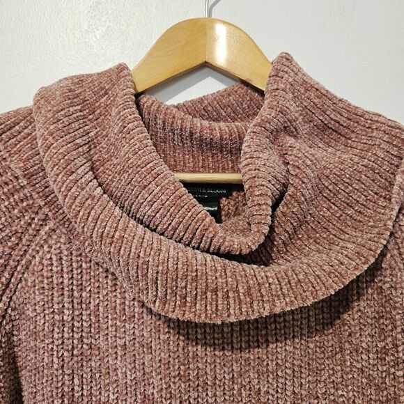 Blush & Bloom - Sweater Chunky Knit Cowl Turtleneck Cropped - Size L - Pink - Picture 4 of 7